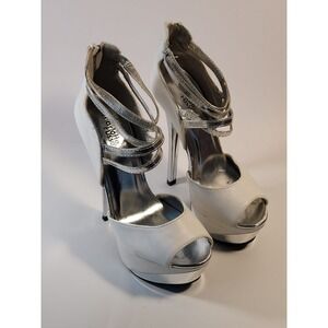 Charlotte Russe Women's Size 7 White Strappy Back Zip Up Stiletto Heels